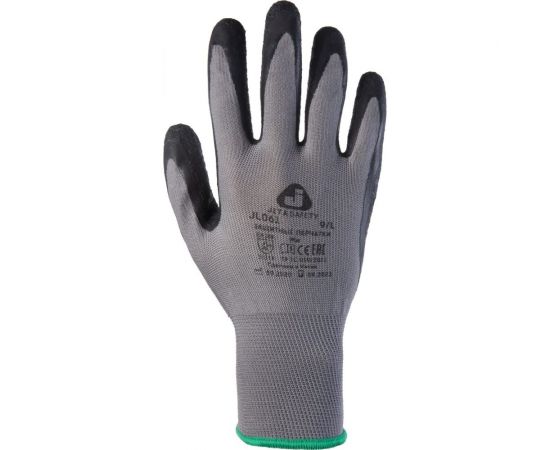 Защитные перчатки из полиэфирной пряжи c рельефным латексным покрытием Jeta Safety размер 8/M, серый/черный JL061/M 