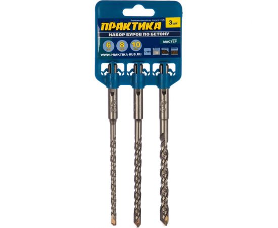Набор буров Мастер (3 шт; 6, 8, 10 х 160 мм; SDS-plus) ПРАКТИКА 648-700 