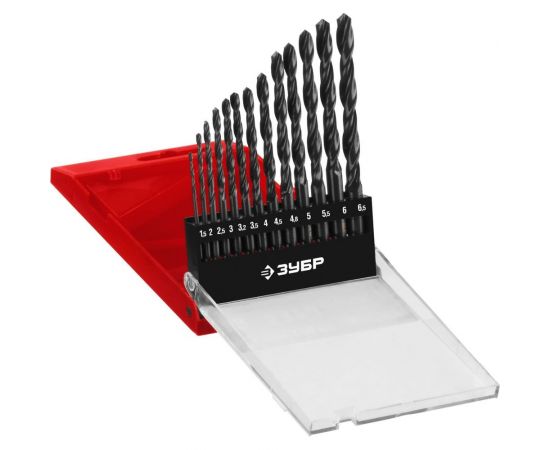 Набор сверл по металлу МАСТЕР 1.5-6.5 мм, быстрорежущая сталь, класс В, 13 шт. Зубр 29605-H13 