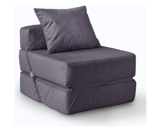 Бескаркасное кресло-кровать Mypuff Антрацит, мебельный велюр kv_472 