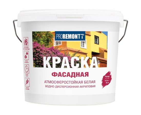 Фасадная краска PROREMONTT белая, 6.5 кг ЛС Лк-00006390 