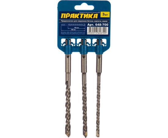 Набор буров Мастер (3 шт; 6, 8, 10 х 160 мм; SDS-plus) ПРАКТИКА 648-700 – изображение 2