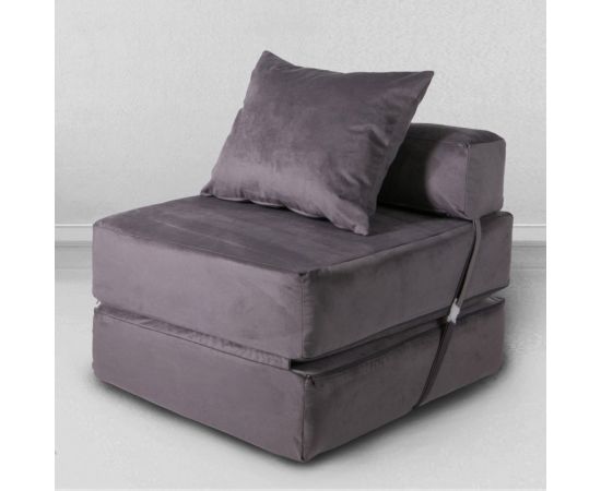 Бескаркасное кресло-кровать Mypuff Антрацит, мебельный велюр kv_472 – изображение 2