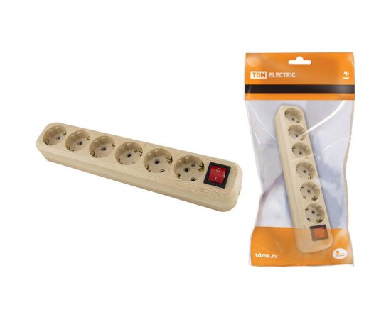 Розеточная колодка, 6 гнезд, с выключателем, сосна TDM SQ1806-0058 – изображение 2