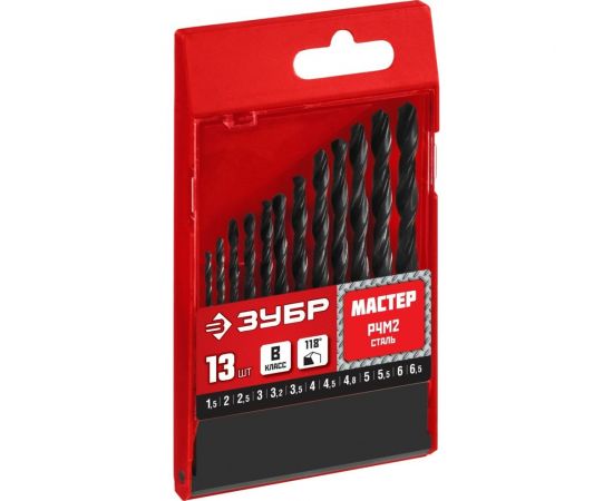 Набор сверл по металлу МАСТЕР 1.5-6.5 мм, быстрорежущая сталь, класс В, 13 шт. Зубр 29605-H13 – изображение 2