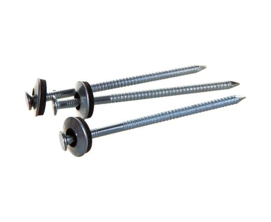 Шиферные гвозди Стройбат накатные 4,0x70 белый цинк 50 шт 006631 – изображение 3