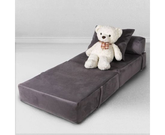 Бескаркасное кресло-кровать Mypuff Антрацит, мебельный велюр kv_472 – изображение 3