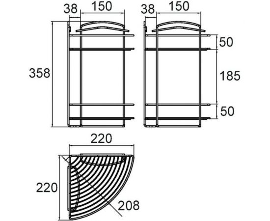 Двухъярусная угловая полка, стальная проволока Milardo 9 MI 209WC20M44 – изображение 4