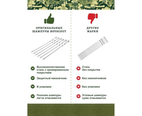 Набор плоских шампуров BOYSCOUT 6 шт., 45 см 61326 – изображение 4