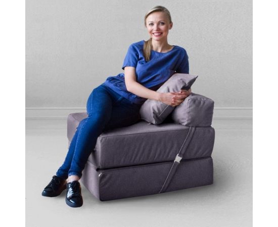 Бескаркасное кресло-кровать Mypuff Антрацит, мебельный велюр kv_472 – изображение 5