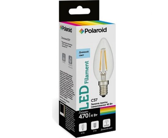 Светодиодная лампа Polaroid 220V C37 FIL 4W 6500K E14 470lm PL-C37F4146 