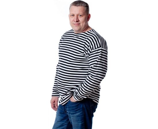 Тельняшка в черную полоску с длинным рукавом БЕРТА хлопок, плотная, 700ч-48-50 