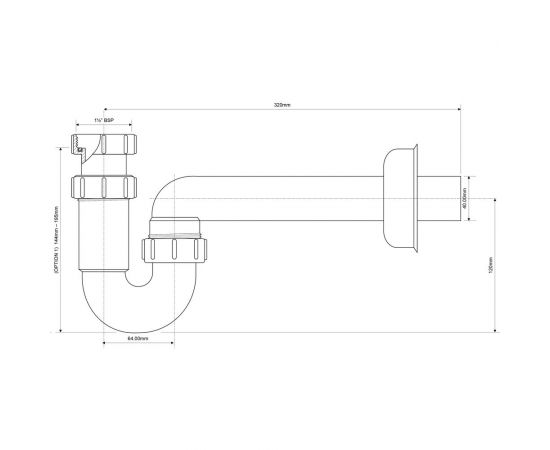 Трубный сифон McAlpine 1 1/2""х40 мм, без выпуска с отводной трубой, D40 мм и отражателем MRSK14 – изображение 2