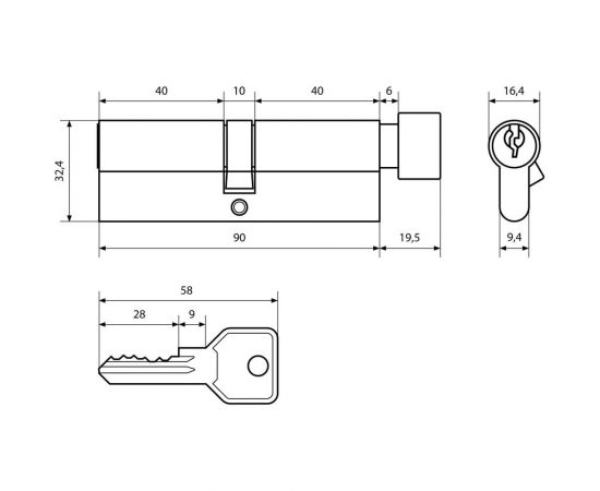 Цилиндровый механизм Стандарт CP (40х10х40 мм; 5 ключей; английский ключ; вертушка) 12222 – изображение 2