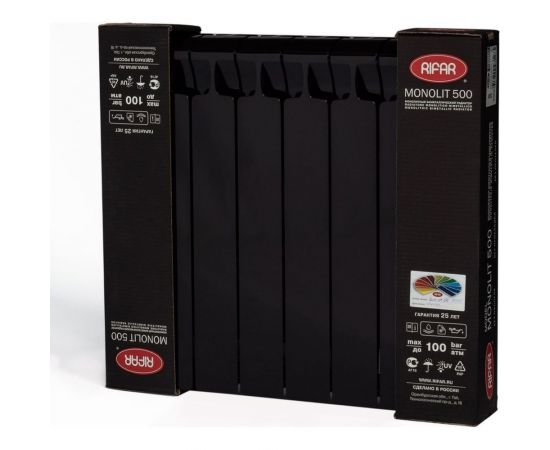 Биметаллический радиатор RIFAR 15 Monolit 500-8, Ду 3/4, антрацит RM50083/49005 – изображение 3