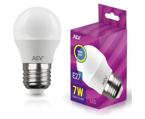 Светодиодная лампа LED G45 Е27 7W 600Лм, 2700K, теплый свет REV 32342 6 
