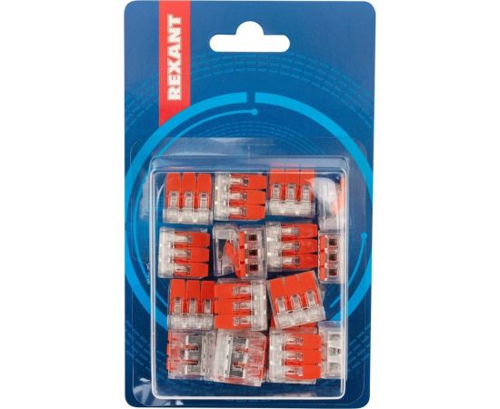 Соединительная 3-проводная клемма REXANT с рычажком 0.14-4 мм2 прозрачная 20 шт 07-5203-20 