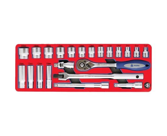 Набор торцевых головок 3/8” с принадлежностями, ложемент, 22шт МАСТАК 5-003222 