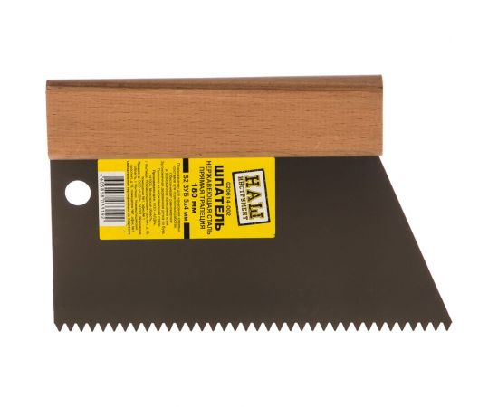 Шпатель нержавеющая сталь прямая трапеция НАШ ИНСТРУМЕНТ 180 мм S2 зуб 5х4мм/Р/ 020614-002 