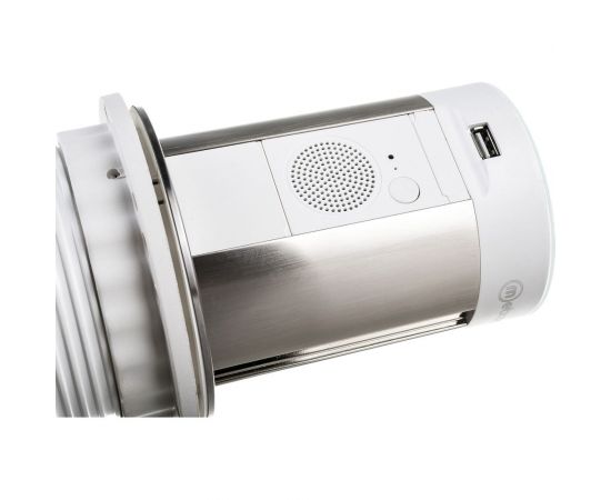 Автоматический блок розеток Mebax 17J 2 секции Серебро+Белый d100мм 2 USB + BT колонка, 00-00001173 