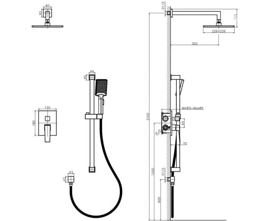 Встроенная душевая система RUSH Thira 2 режимная, без излива TR3635-41Black – изображение 2