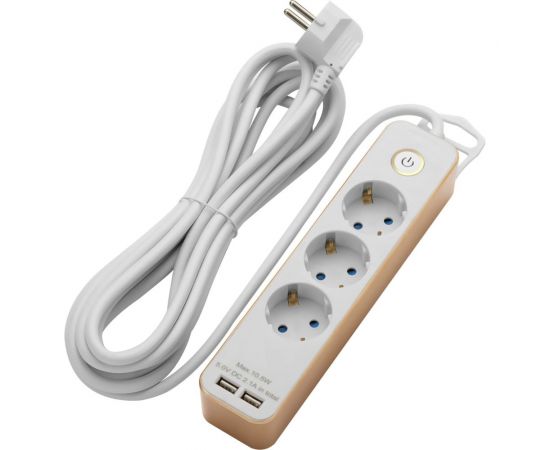 Удлинитель duwi с заз. с выкл. Supraguard, 3 розетки, 5 м, 3680 Вт, 16А, 3x1,5мм2, 2 USB, GOLD, 32067 8 – изображение 2
