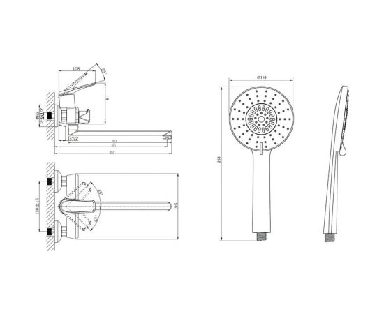 Одноручный смеситель для ванны RUSH Nevis с поворотным изливом, черный NE1735-51Black – изображение 2