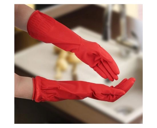 Хозяйственные латексные перчатки Доляна 90 г, длинные манжеты, размер L 2369316 – изображение 3