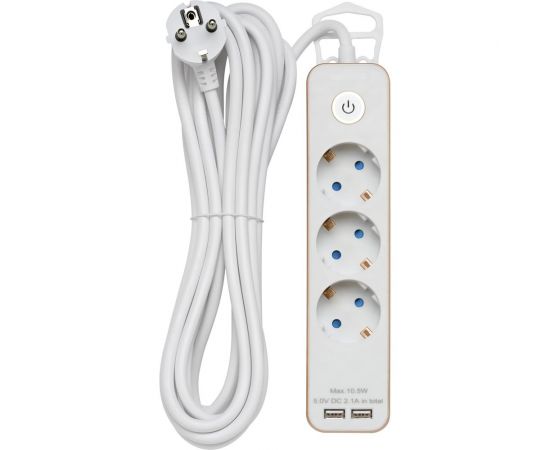 Удлинитель duwi с заз. с выкл. Supraguard, 3 розетки, 5 м, 3680 Вт, 16А, 3x1,5мм2, 2 USB, GOLD, 32067 8 – изображение 3