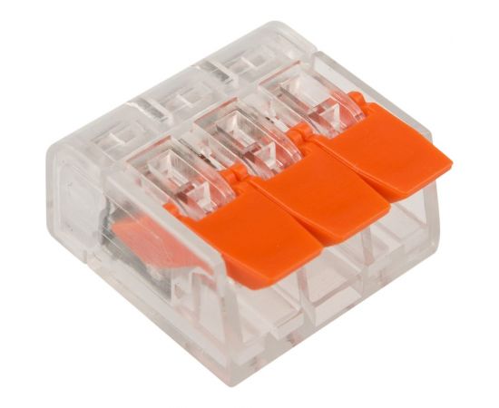 Соединительная 3-проводная клемма REXANT с рычажком 0.14-4 мм2 прозрачная 20 шт 07-5203-20 – изображение 3