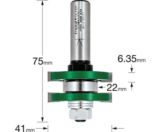 Фреза пазовая для сращивания (41х6,35х75 мм, 2 лезвия, хвостовик 8 мм) по дереву TREND C158X8MMTC – изображение 3