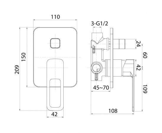 Встраиваемый смеситель IDDIS Slide с двумя выходами, черный SLIBL00i67 – изображение 4