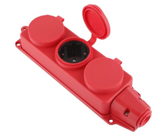 Каучуковая колодка duwi с крышкой с заземлением 3 гнезда 16A IP44 красная 27466 7 – изображение 4