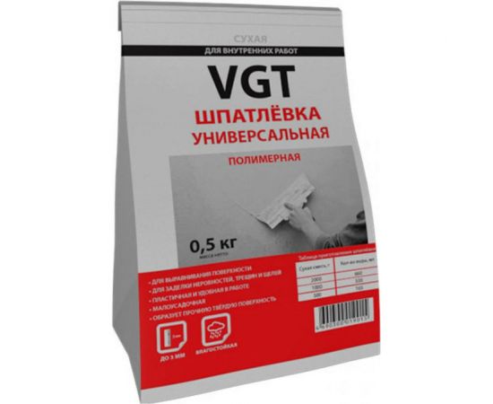 Универсальная полимерная сухая шпаклевка 0,5 кг для внутренних работ VGT 11601970 