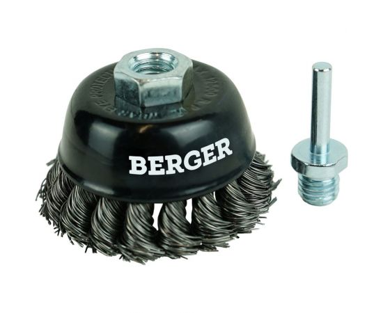 Кордщётка чашеобразная 75 мм, витая оцинкованная сталь 0.5 мм, М14, адаптер на 6 мм Berger BG BG1743 