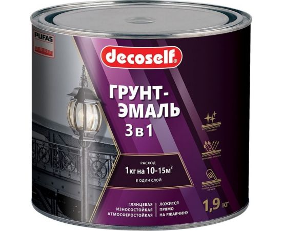Грунт-эмаль 3 в 1 Пуфас серая глянц. Decoself 1,9кг тов-200093 