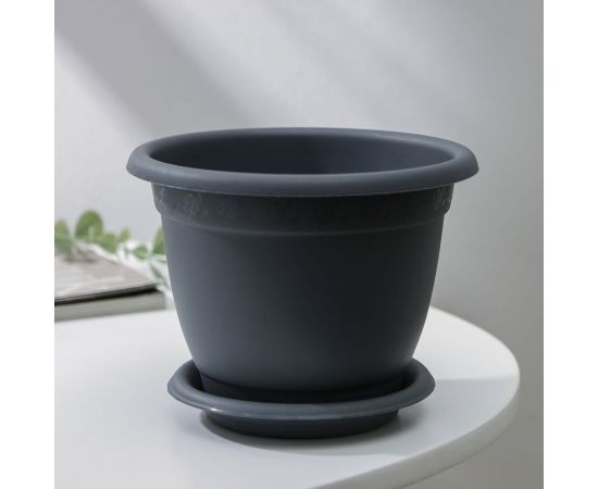 Горшок для цветов с поддоном Сималенд InGreen Aphrodite 0.8 л, 14х11 см, серый 7689482 