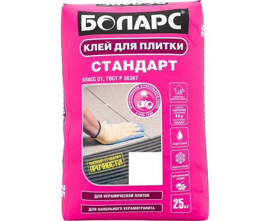 Клей для плитки БОЛАРС Стандарт 25 кг 00000003743 