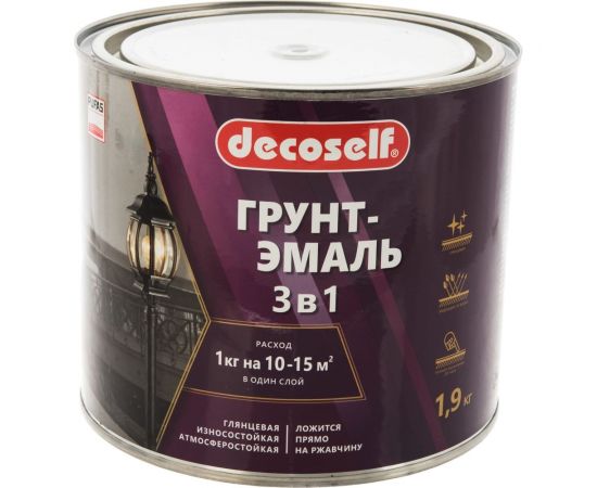 Грунт-эмаль 3 в 1 Пуфас серая глянц. Decoself 1,9кг тов-200093 – изображение 2