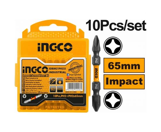 Набор ударных бит INDUSTRIAL (10 шт; PH2-PH2; сталь S2) INGCO SDBIM21PH233 – изображение 2