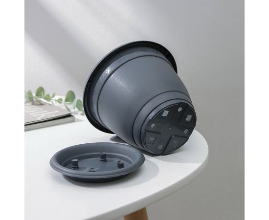 Горшок для цветов с поддоном Сималенд InGreen Aphrodite 0.8 л, 14х11 см, серый 7689482 – изображение 3