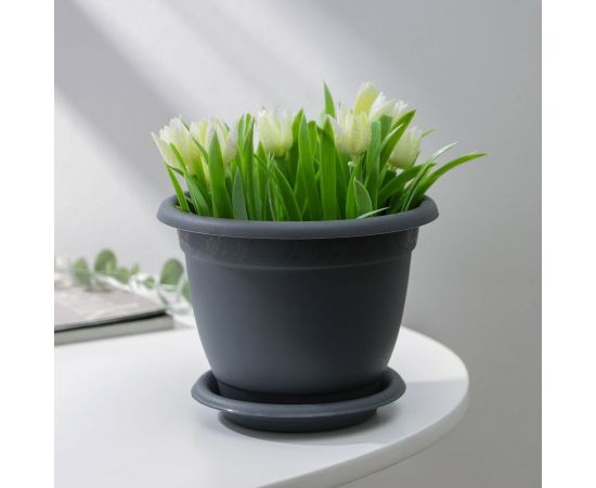 Горшок для цветов с поддоном Сималенд InGreen Aphrodite 0.8 л, 14х11 см, серый 7689482 – изображение 5