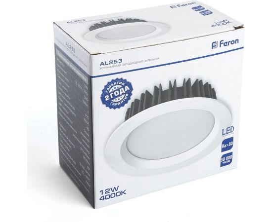 Встраиваемый светильник FERON светодиод 12W, 1080Lm, 4000K, 90 гр, белый, AL253 32625 – изображение 6