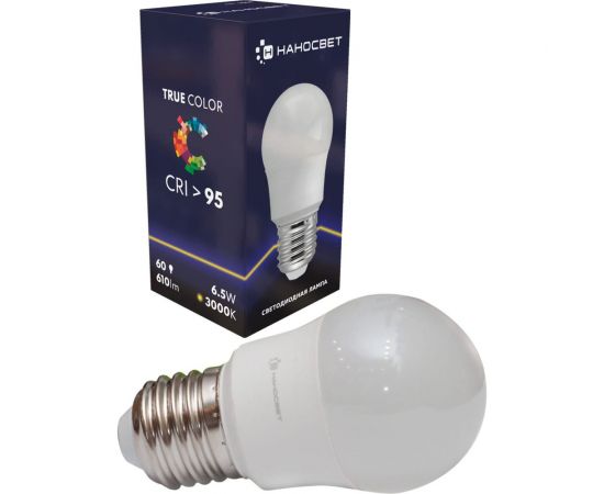 Светодиодная лампа Наносвет LH-G-60/E27/930, 6.5Вт, шар P45, 610 лм, Е27, 3000К, Ra95, L064 