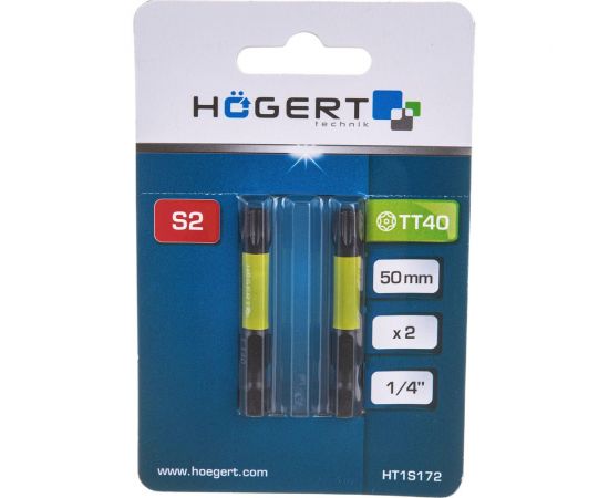 Биты ударные Т40, 50 мм, сталь S2, 2 шт HOEGERT TECHNIK HT1S172 