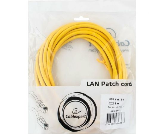 Многожильный патч-корд Cablexpert UTP кат.5e, 5м, литой, жёлтый PP12-5M/Y – изображение 3