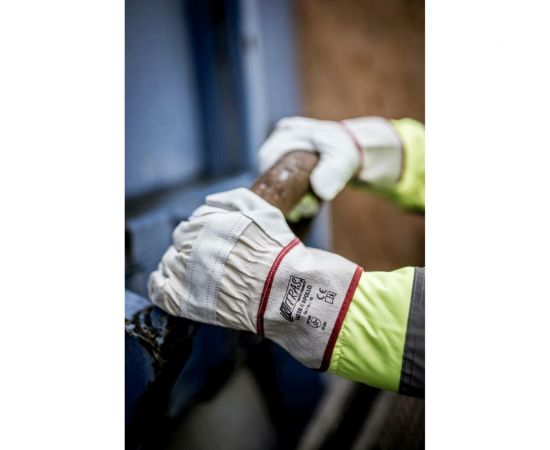 Комбинированные перчатки Nitras белые, кожа КРС В класса, парусина подкладка, крага, р.11 1403B-111 – изображение 3