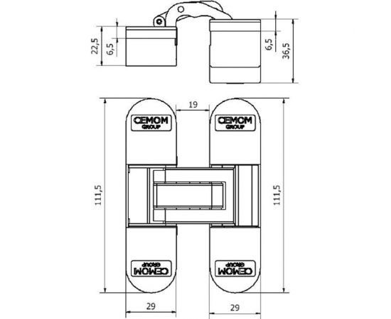 Скрытая петля CEMOM MOATTI ESTETIC 80/A 3D черная, регулируемая, вес полотна 80кг, 29x111,5мм 51521 – изображение 3