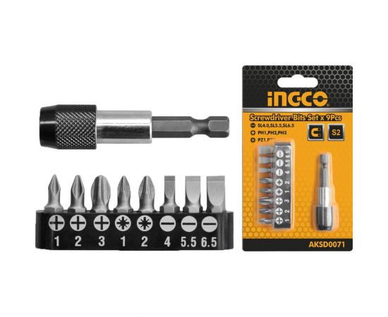 Набор бит с магнитным держателем (9 предметов; 25 мм) INGCO AKSD0071 