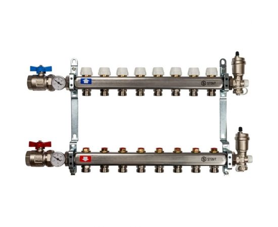 Коллектор из нержавеющей стали в сборе без расходомеров STOUT 8 выходов SMS 0912 000008 